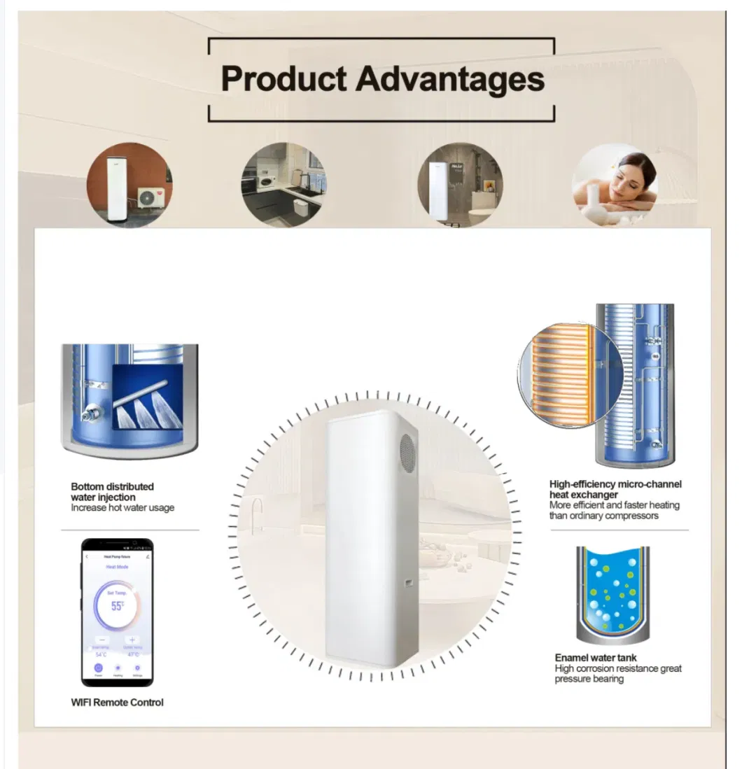 Microchannel Heat Exchanager R290 Eco-Friendly Refrigerant 300 Liters All in One Hot Water Heat Pump