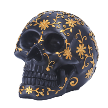 7-inch Black Skull Statue: A Resin Sculpture with Gold Pattern - Perfect Halloween Gift and Decoration
