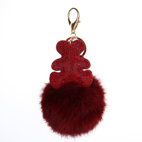 Pełna Rhinestone Korea Południowa Velvet niedźwiedź futro Pom Keychain