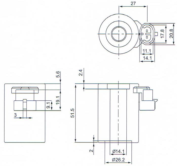 Overall dimension of 14 mm diameter Solenoid Coil For BRC Reducer Valve