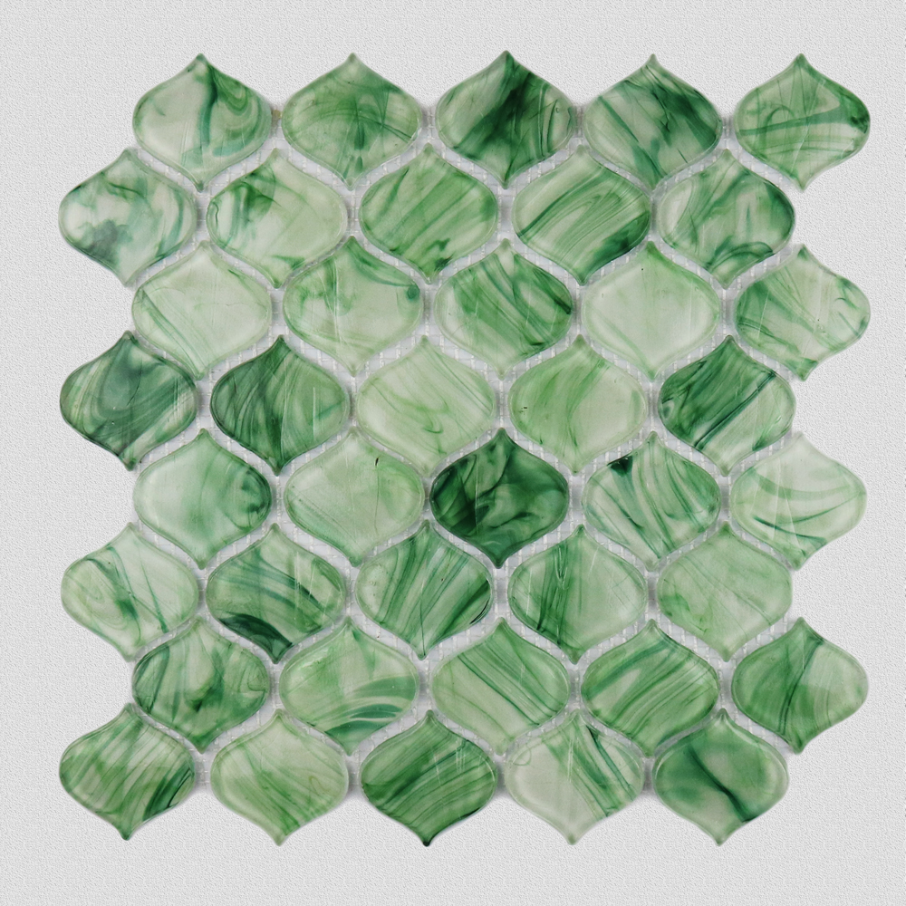 Lüks düzensiz cam mozaik mutfak yeşil duvar karosu