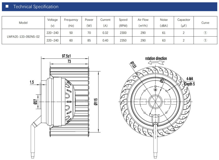 133mm AC 115V 230V single inlet high speed Forward curved centrifugal fan