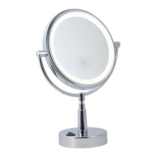 Round lighted two way standing mirror