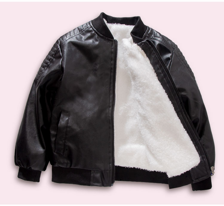 Autumn Boys Letter Printing Leather Black Jacket Kids Stylish Windproof Jacket Coat