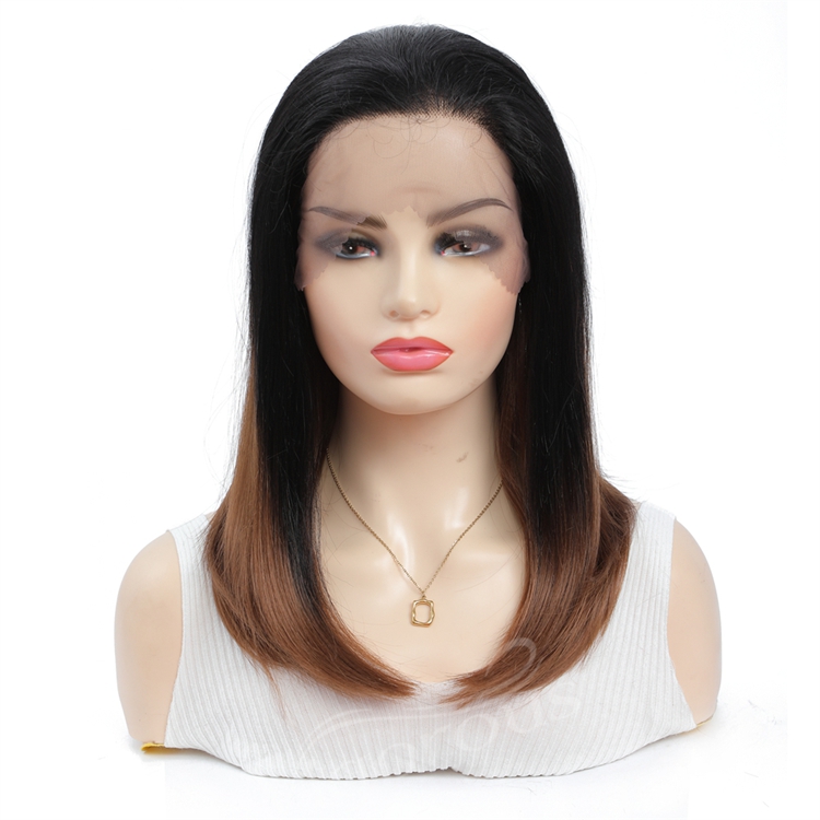 Vigorous bob short high quality natural ombre brown heat resistant synthetic transparent lace front wigs for white women