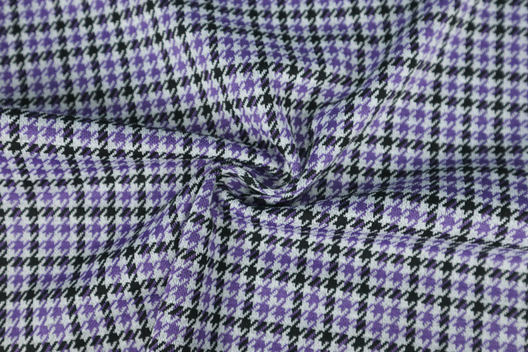 Purple houndstooth knitted polyester fabric with three colours stocklots