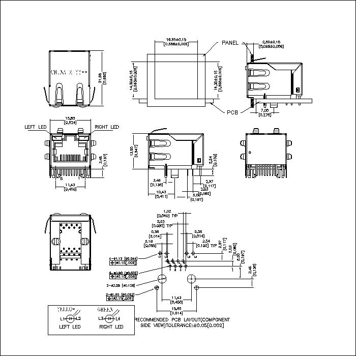 ATRJ5625-8P8C-X-B-A RJ45 Shielded Modular JACK CAT6 A Single Port Tab-up With LEDS And EMI