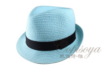 bule top hat 2015 Fashion straw hat Handmade beach hat