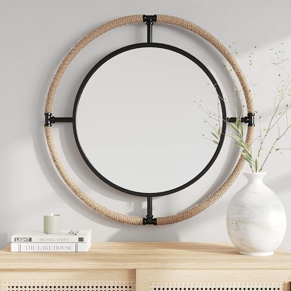 Farmhouse Rope and Metal Framed Round Mirror