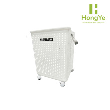 White folding basket with wheels