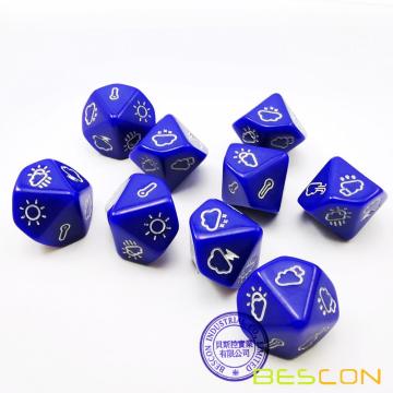 Juego de dados de emoción, clima y dirección de Bescon, juego de dados de RPG poliédrico patentado de 3 piezas en azul, verde, amarillo