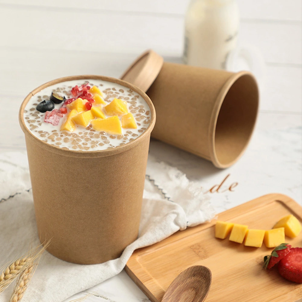 Kraft Paper Food Soup Cup Takeaway Containers for Hot or Cold with PP/Paper Lid 8oz, 12oz, 16oz, 26oz, 32oz