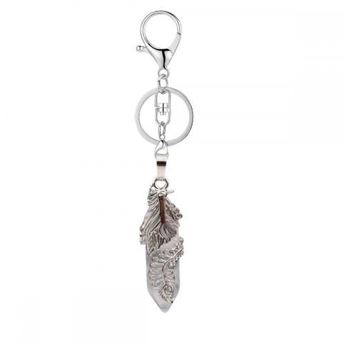 Gemstone Double Hexagonal Prism Silver Phoenix Stone Key Chain Natural Stone Crystal Hexagonal Keychain Key Ring for Anniversary