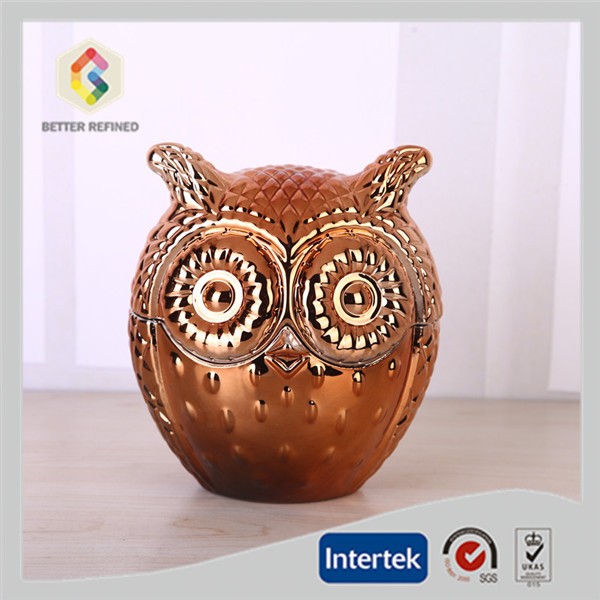 Cooper color of owl glass candle jar