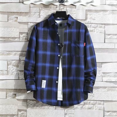 Plaid Shirt Men's Long-Sleeved Korean Loose Trend Hong Kong Style Handsome Japanese Couple Casual Jacket