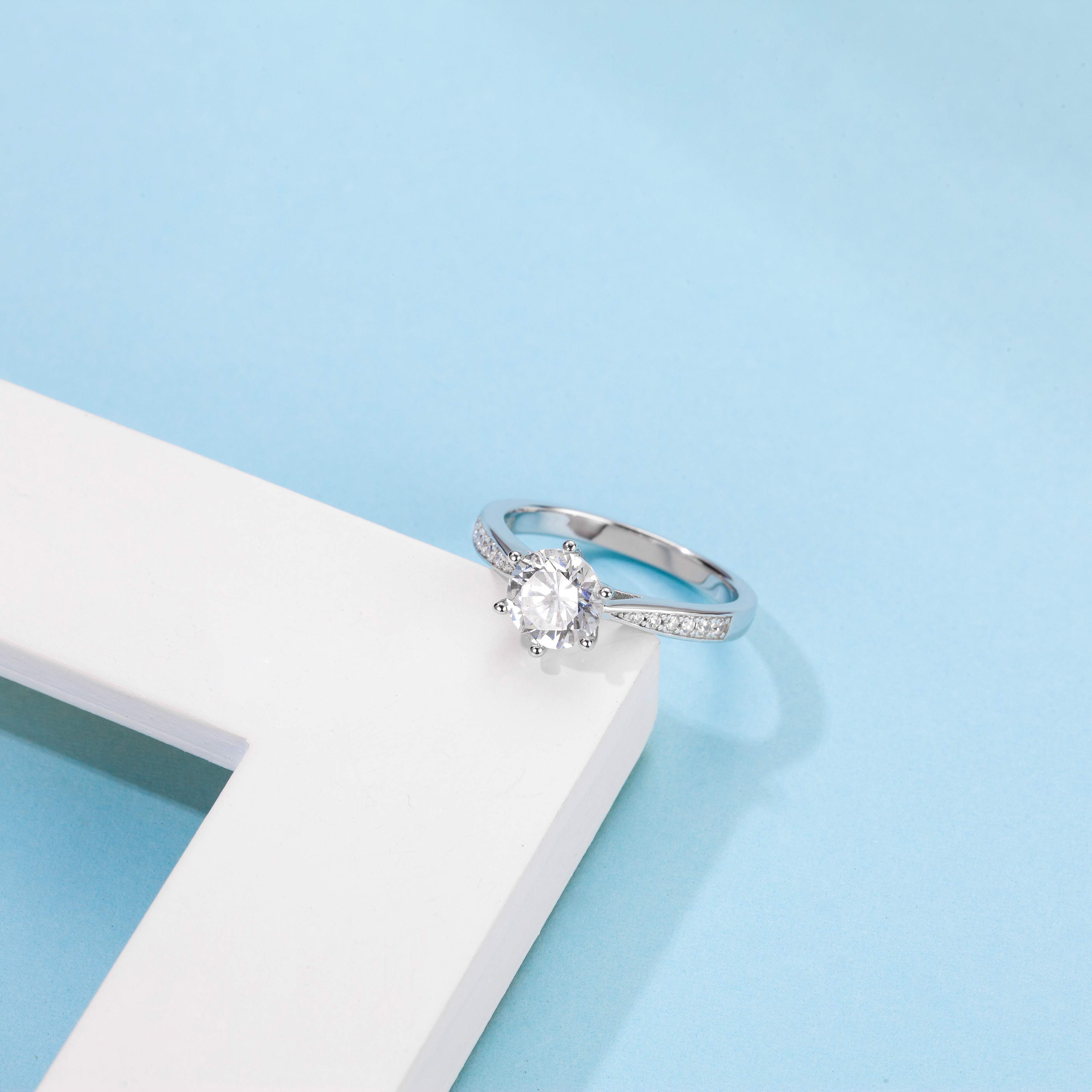 Designer Duds Engagement 925 Silver Ring For Women Wedding Ring Six Prongs Crystal  With Both Sides Diamonds For Anniversary