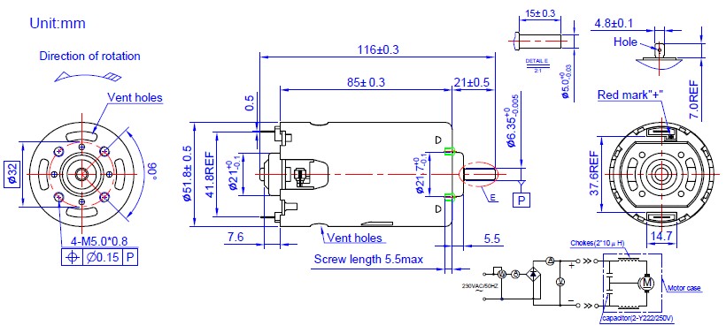 RS-9912SH High Voltage 230 V DC Motor