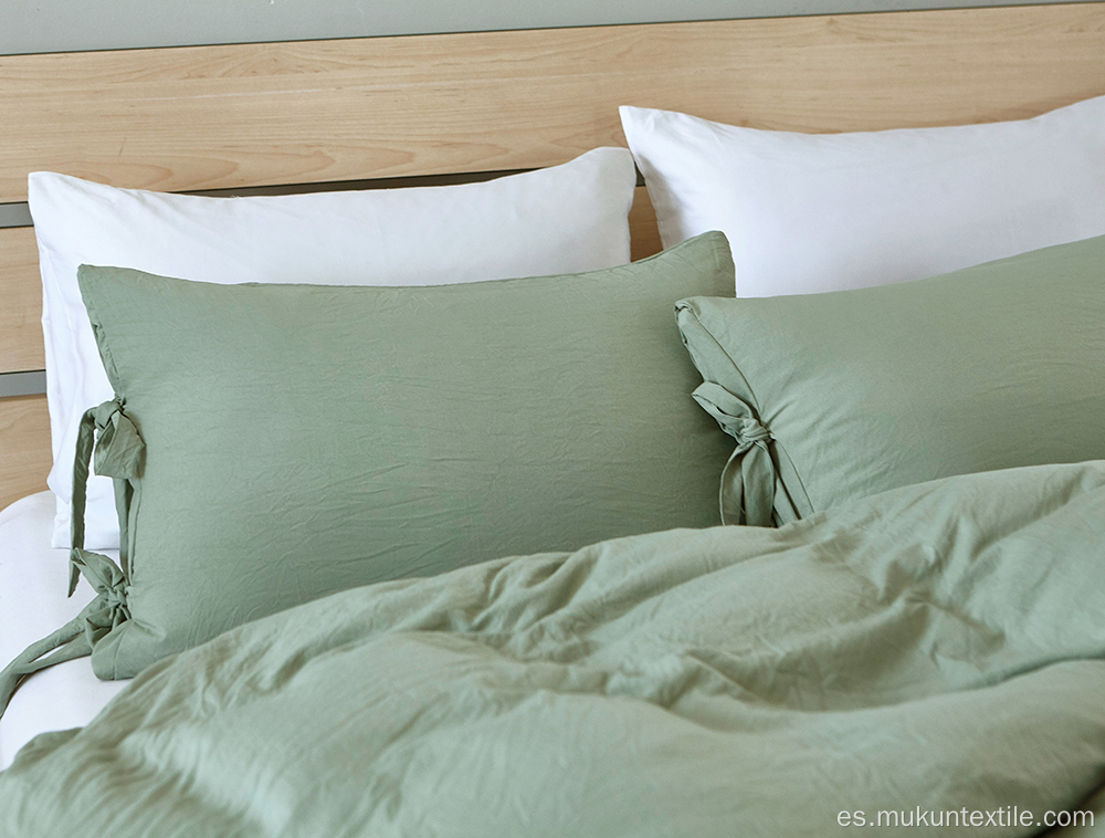 Conjunto de funda de edredón de algodón lavado verde conjuntos de cama
