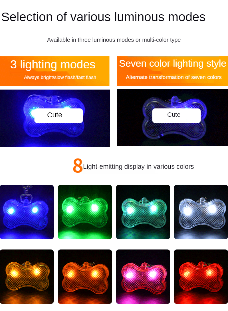 LED Luminous Pet Tag Dog Bone-shaped Anti-lost Pendant Pet Luminous Warning Pendant