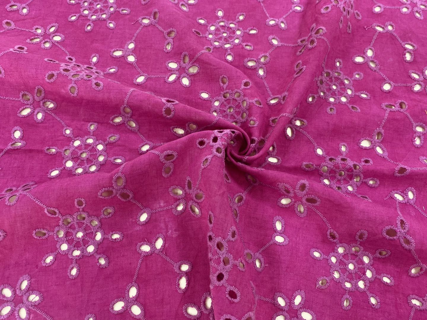 Fuschia Cotton Eyelet Embroidery FabricFuschia Cotton Eyelet Embroidery Fabric