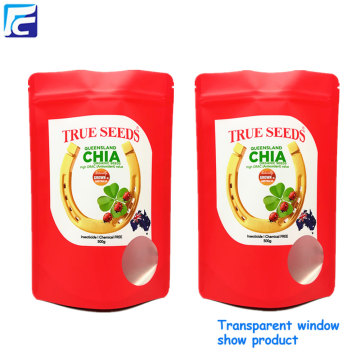 Standup foil chia seed packaging pouch with window