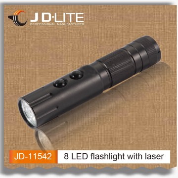 8 LED laser flashlight torch with laser pointer in middle
