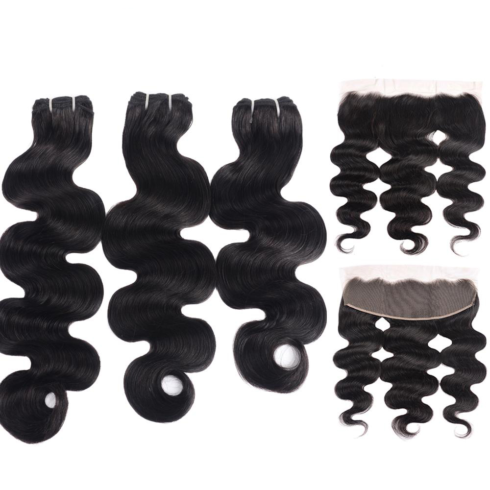 Wholesale 8A Grade Double Drawn Virgin Peruvian Wet And Wavy Body Wave Bundles With Lace Frontals