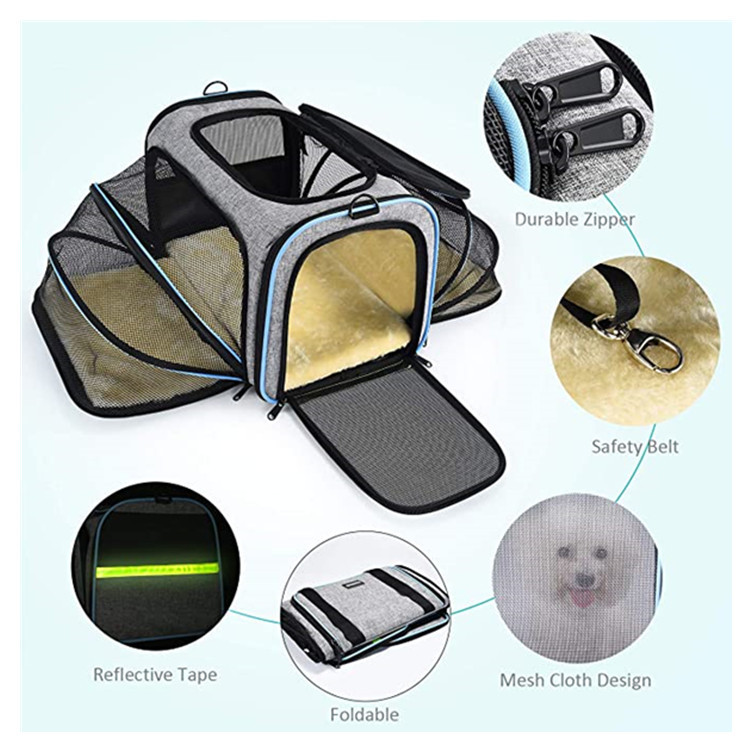 Expandable Foldable Soft-Sided Pet Carrier Bag Dog Cat Shoulder Bag Travel Bag Wiht 3 Open Doors for Small Cats Dogs Outdoor