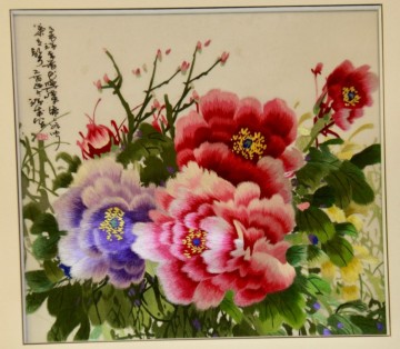 Traditional Peony Embroidery Art Print