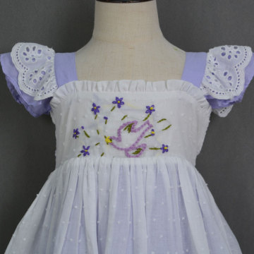 Wholesale lovely hand embroidery swiss dots girl dress