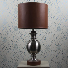 Polished nickel metal table lamp leather shade table lamp
