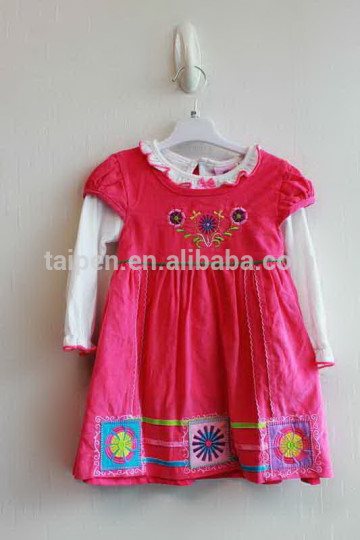 Hot Sale Kids Girls Winter Dress Long Sleeve Red Casual Dress 100% Cotton Good Quality