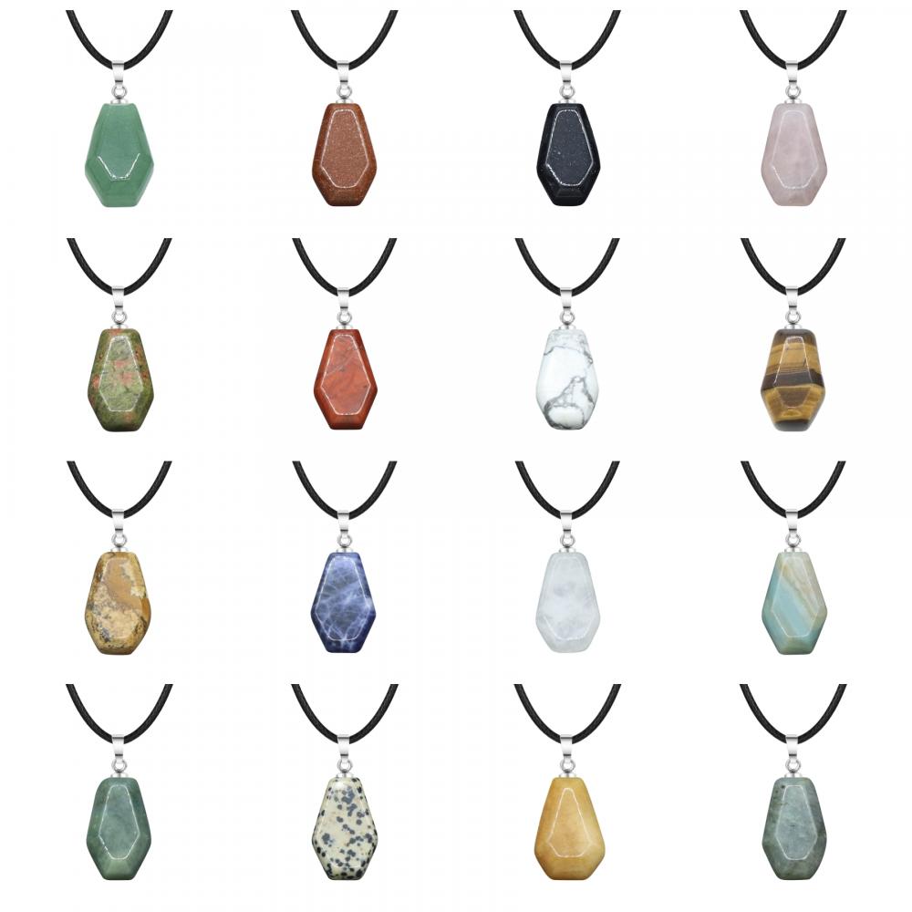 Greenjoan Healing Crystal Coffin Gemstone Prendant Colliers