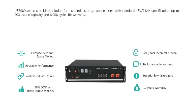 Pylontech Us3000 3.5kwh Lithium Iron Phosphate Latest Esss Battery Pack More Than 6000 Cycles