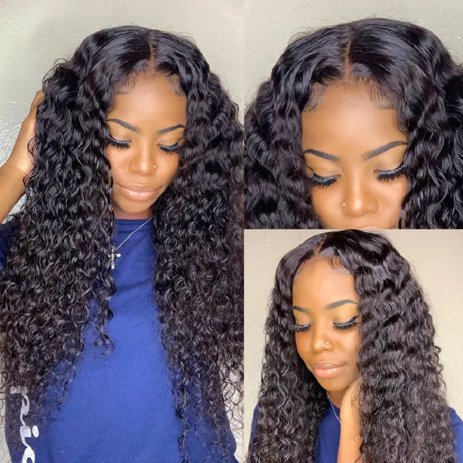 180% Deep Curly 5x5 Lace Closure Frontal Wig Human Hair Wigs For Black Women Transparent HD Pre plucked Frontal Wig Vendor