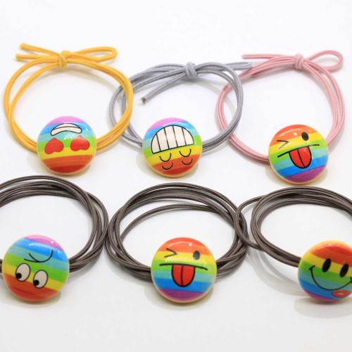 New Products Rainbow Emoji Print Button Ponytail Holders Japanese Traditional Prints Elastic Hair Tie Rope Ring Beauty Headdress