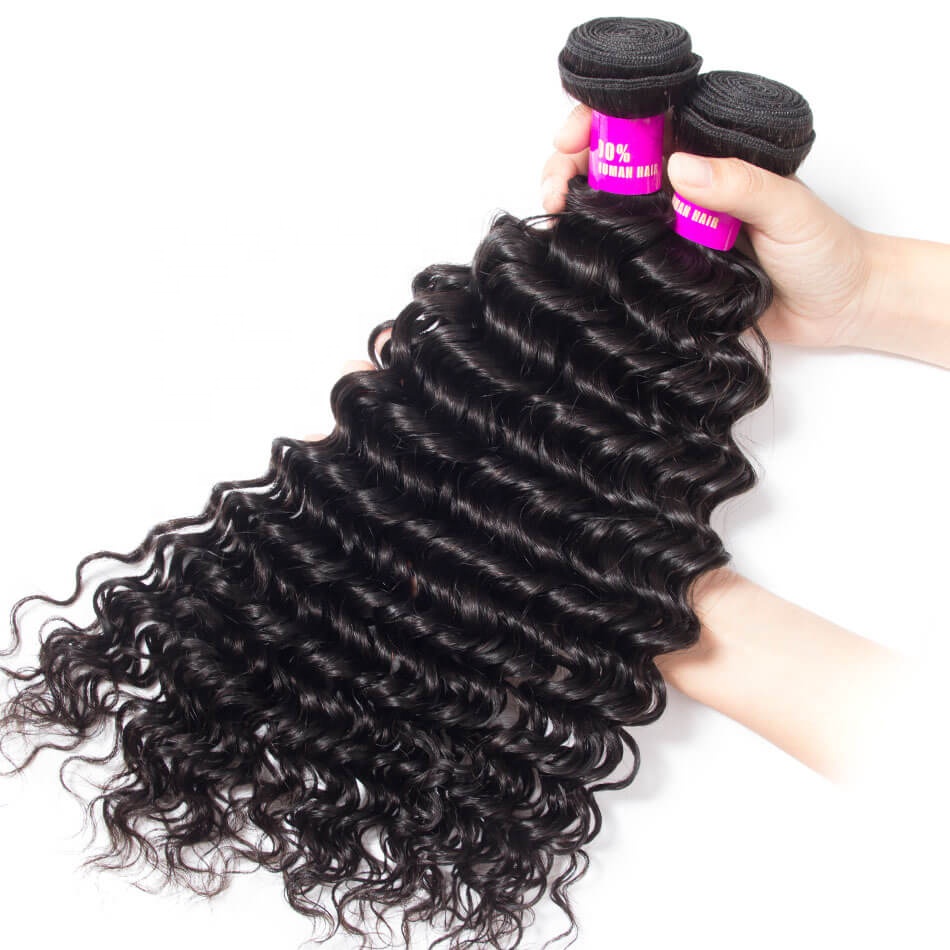 100 Percent Malaysian Deep Wave Curly Remy Virgin Human Hair Bundle 4Pcs Lot With Silk Base Lace Closure Middle Part