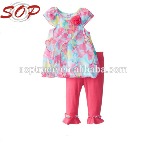 Wholesale colorful children's clothes baby girl lovely ruffle boutique clothing set
