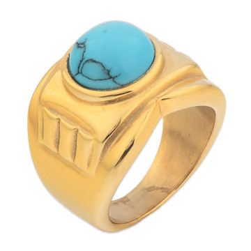 Fashion Designs One Natural Stone Turquoise Gold Ring