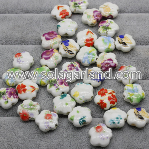 15MM Flower Shape Hand Painted Ceramic Chinoiserie Beads