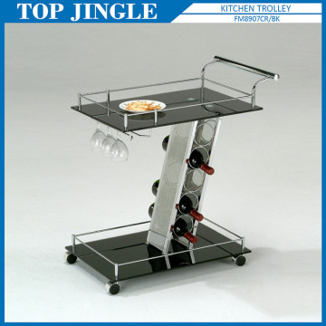 Z Shaped multi-function Serving Cart with Black Glass Shelf
