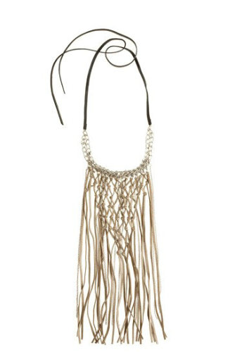 Long tassels-styled choker necklace made of fabrics and alloy