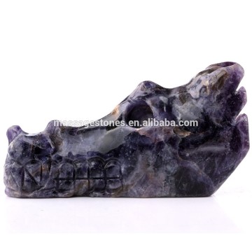 Natural purple fluorite hand carved dragon skull