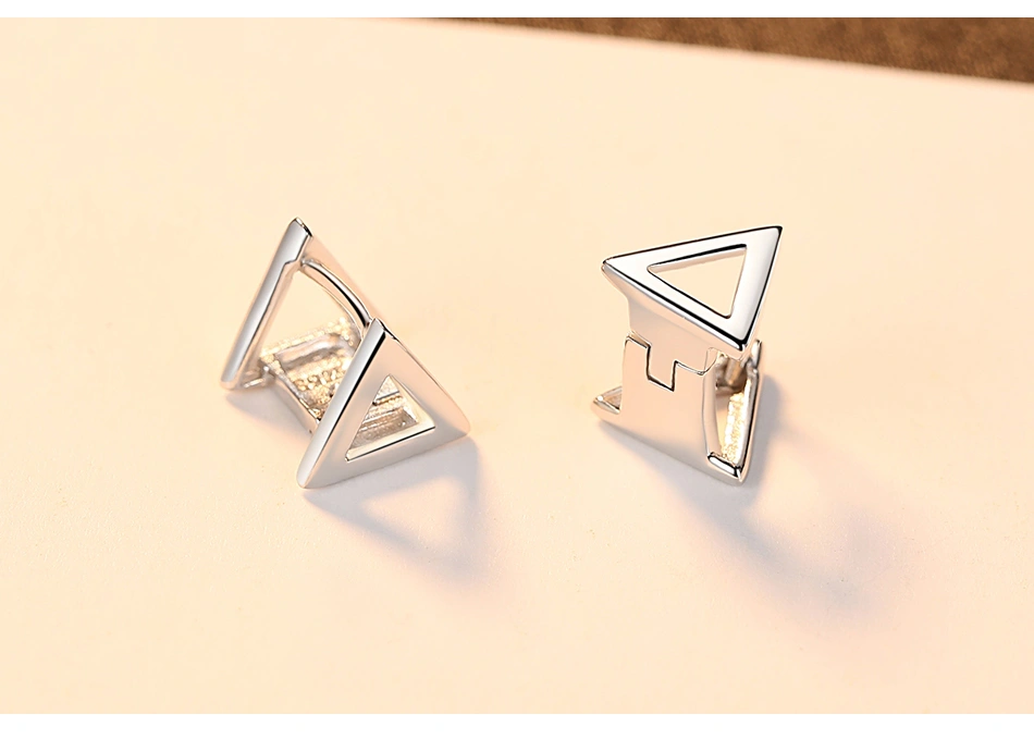 Customized 925 Sterling Silver Triangle Shape Hollow Stud Earrings