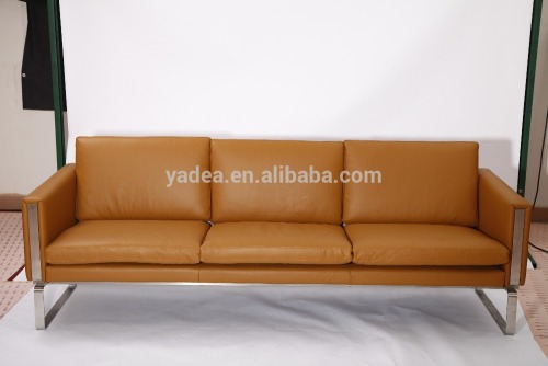 Minimalist design furniture 3 seater tan leather sofa CH103 by Hans wegner Carl Hansen