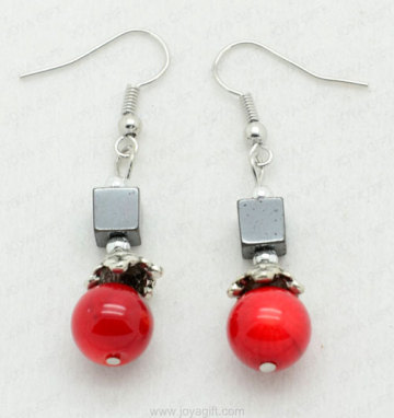 Red Coral Square Beads hematite earring