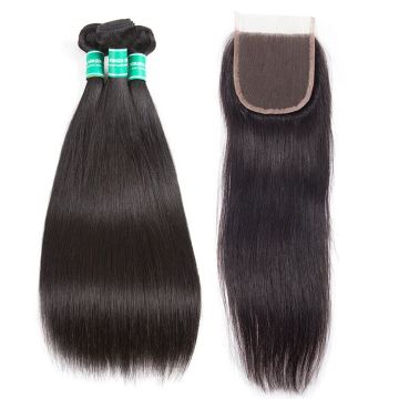 Annione human hair bundle with closure frontal virgin straight human hair bundles with lace frontal closure