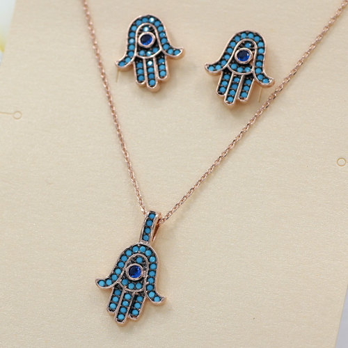 18k gold plated brass turquoise fashion designe hand shape jewelly set