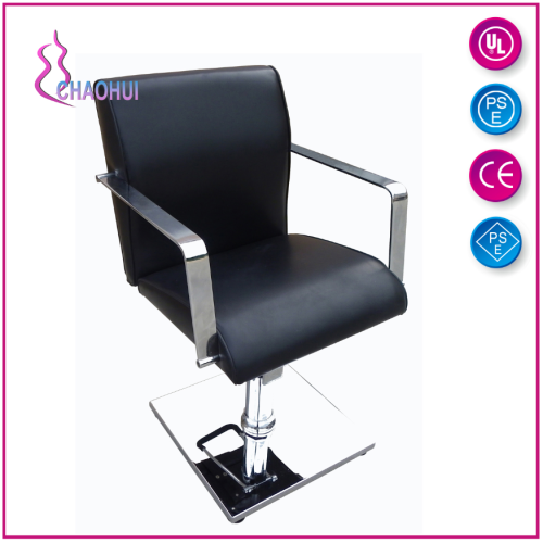 Chaise de coiffure hydraulique noire avec accoudoirs