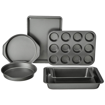 Nonstick Baking Pan Set - 6-Piece Bundle with Cake Pan, Loaf Pan, Cookie Sheet, Roast Pan & Cooling Rack